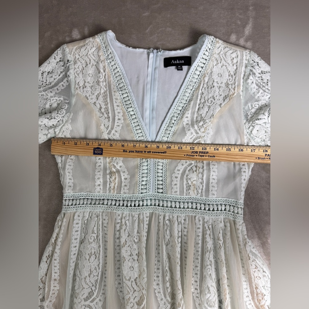 Aakaa Lace Maxi Dress Medium Fill Your Heart White Cream Blue Underlay Formal - Picture 13 of 16